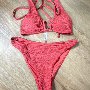 Berlook Jacquard U-Ring Cross Back Bikini Cheeky Bottom Coral Size S